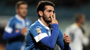 EMPOLI, ITALY - JANUARY 26: Riccardo Saponara of Empoli FC celebrates after scoring a goal during the Serie A match between Empoli FC and Udinese Calcio at Stadio Carlo Castellani on January 26, 2015 in Empoli, Italy. (Photo by Gabriele Maltinti/Getty Images)